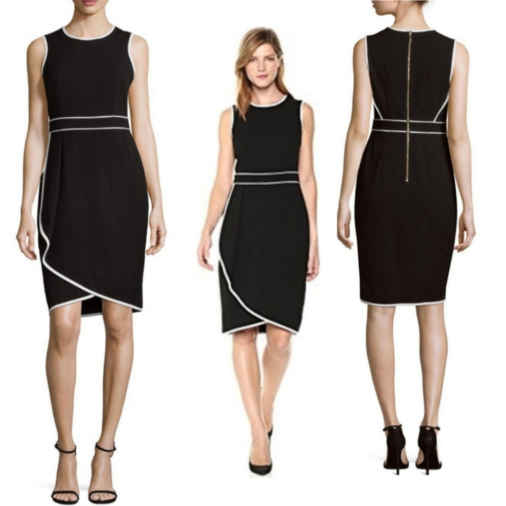 🆕️Calvin Klein Black & Cream Piped Sheath Dress